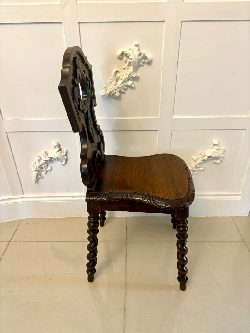 Pair of Antique Victorian Quality Carved Oak Hall Chairs - Image 6